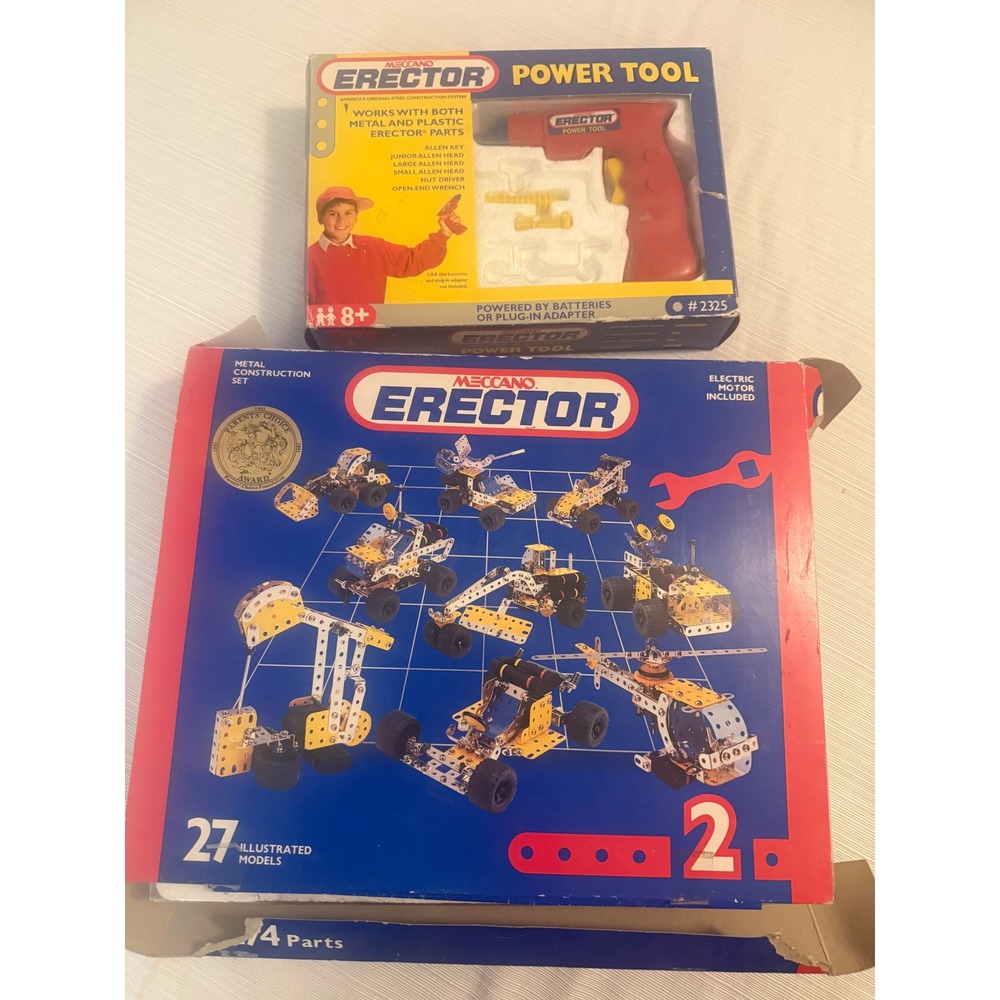 Vintage Meccano Erector Set 2 Metal Construction Kit & Power Tool 2325 Motorized